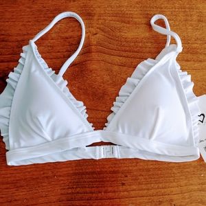 White micro frill triangle bikini top